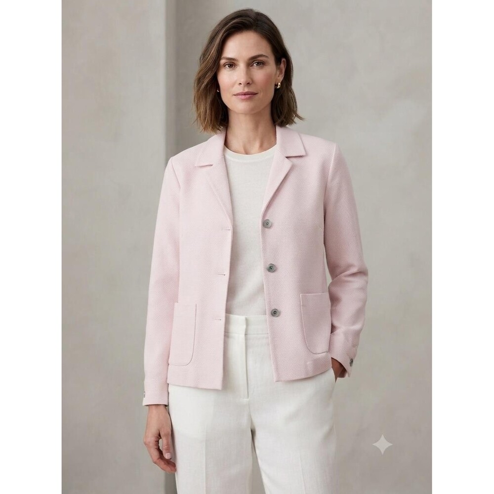 Eileen Fisher‎ Petite Pink Cotton Spandex Blazer Jacket PM Cotton Blend Career